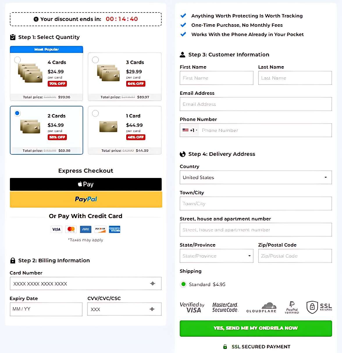 Ondrela Secure Checkout Page